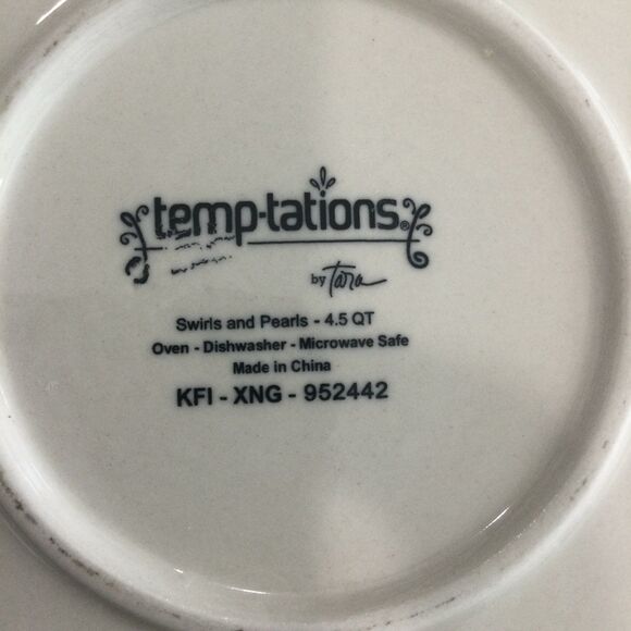 Temptations Ovenware Serving Bowl Swirls and Pearls 4.5 qt Red White by Tara - Picture 3 of 7